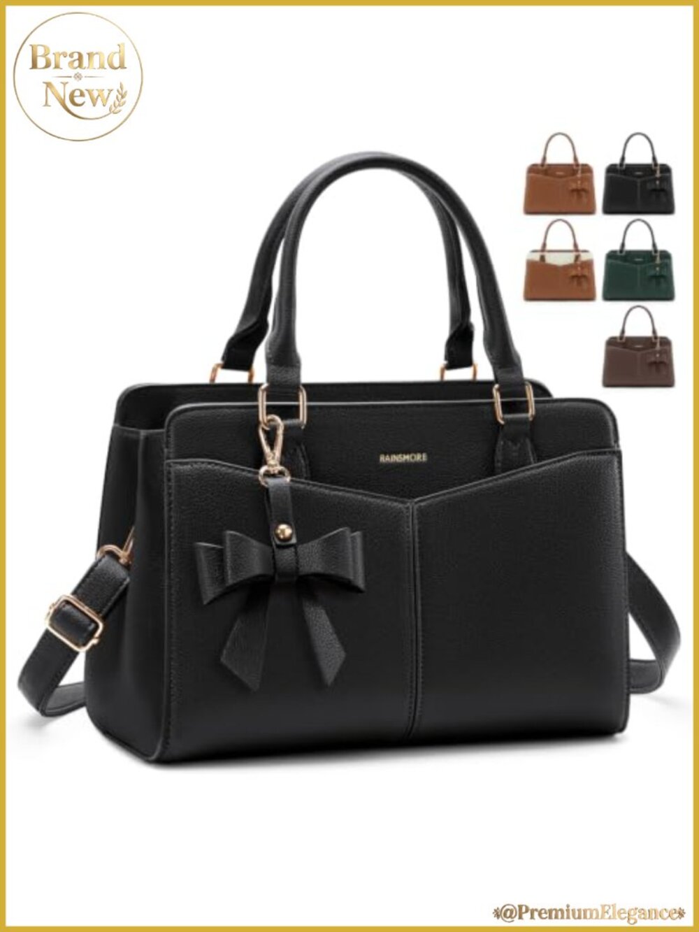 Structured Satchel Purse, Waterproof PU Leather Work Handbag with Bowknot, Fits